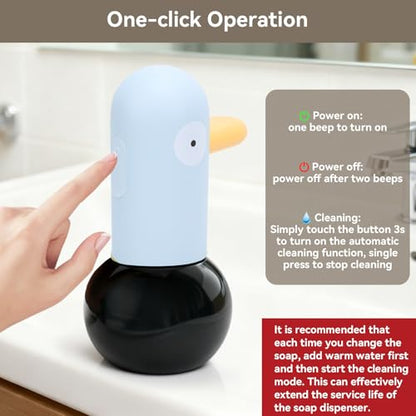 Cute Duck Automatic Foam Soap Dispenser, USB Rechargeable Touchless Hand Soap Dispenser Hand- Free Shampoo Dispensers for Bathroom, Kitchen Countertop, Preschool, 13.5oz