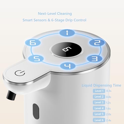 Automatic Liquid Soap Dispenser, Touchless Hands-Free, Crisp White - USB-C Rechargeable with LED Display (Battery Included), 7000 Uses, 6 Dispensing Settings, for Kitchen Bathroom, Mountable - size: Liquid