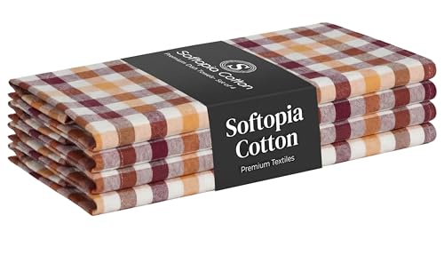 Multicolor Check Kitchen Towels 4 Pack, 100% Cotton Tea Towels, 18"x26" Quick Dry Dish Cloths for Drying Dishes, Reusable, Absorbent - Burgundy Wine, Brown, Mustard Yellow, Natural - color: Multi Burgundy, Brown, Yellow, size: 16 X 26 - 4 Pack
