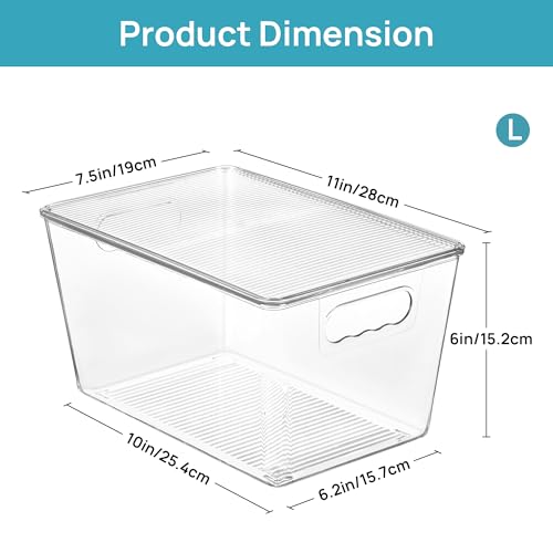 Vtopmart 8 Pack Clear Stackable Storage Bins with Lids, Large | BPA-free Plastic, Organize Vertically, For Pantry Kitchen Fridge Cabinet Closet Bathroom, Built to Last, Easy to Move - size: L( 11"L x 7.5"W x 6"H)