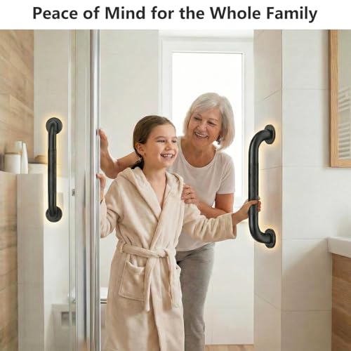 2 Pack Shower Grab Bars for Bathroom 16 Inch Black Stainless Steel Anti-Slip Knurled Grip Home Care Bath Handrail Safety Hand Rail Support for Showers Seniors Elderly Assist Handicap Bath Handle - style: Knurled 2 Pack 16 Inch