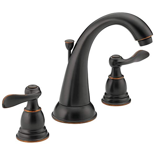 Delta Windemere Oil Rubbed Bronze Bathroom Faucet 3 Hole, 8 Inch Widespread Bathroom Sink Faucet for Vanity, Metal Push-Pop Drain Assembly, Oil Rubbed Bronze B3596LF-OB