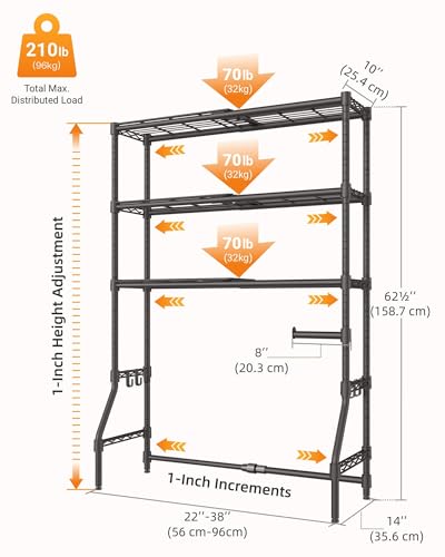 Over The Toilet Storage Rack with Expandable 3-Tier Adjustable Height & Width (22"-38") Bathroom Organizer Shelves Space Saver Above Toilet Over Washer and Dryer Shelf for Laundry Room