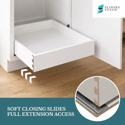 White Melamine Pull-Out Cabinet Drawer Organizer 14" W x 21" D | Heavy Duty (100Lbs) Pullout Inserts with Sturdy MDF Core, Soft Close Sliding Shelf for Kitchen and Storages, Fully Assembled - size: 14x21x3