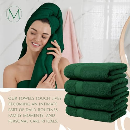 MAURA Hunter Green Extra Large Turkish Cotton Luxury Bath Towels Set of 4. Ultra-Soft, Thick & Plush Towels for Bathroom - Dark Green - color: Midnight Green, size: Bath Towel (4-Pack)