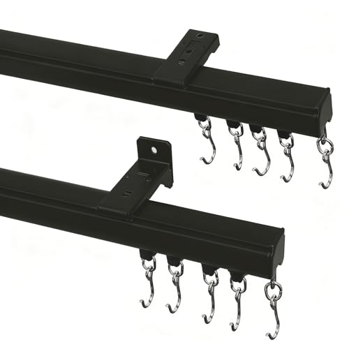 ChadMade Aluminum Ceiling Curtain Track Set with Hooks, 9ft - 12ft Adjustable Length Ceiling/Wall Mount Curtain Rail System For Grommet/Pleated Drape, RV Ceiling Track, Black - color: Black, size: 9ft-12ft