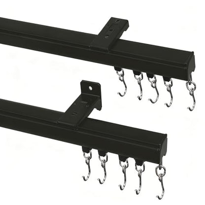 ChadMade Aluminum Ceiling Curtain Track Set with Hooks, 9ft - 12ft Adjustable Length Ceiling/Wall Mount Curtain Rail System For Grommet/Pleated Drape, RV Ceiling Track, Black - color: Black, size: 9ft-12ft