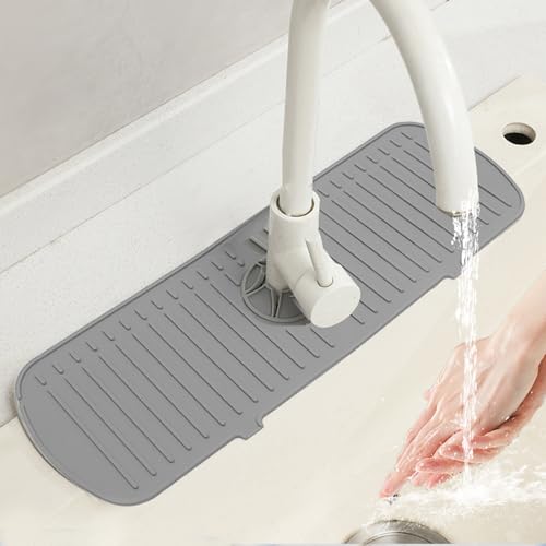 Silicone Faucet Splash Guard Mat for Sink Water Catcher Around Faucet Drip Mat for Kitchen Bathroom Countertop 1 Pcs(Grey) - color: Gray, size: 24X5.7inch