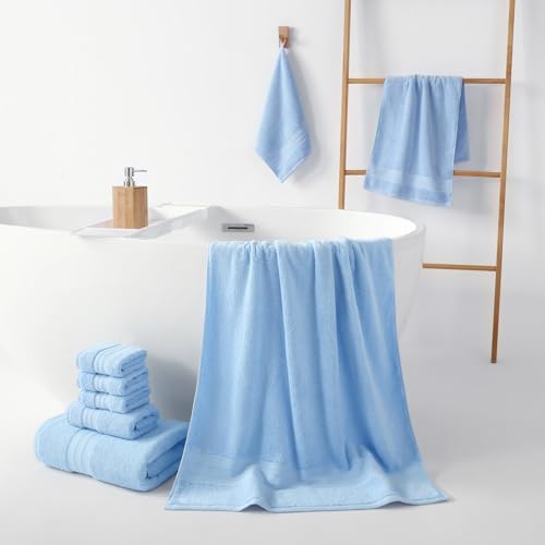 REDKISS 8 Piece Blue Towels Set - 100% Cotton Towels Set with 2 Large Bath Towels, 2 Hand, 4 Washcloths, 600 GSM Highly Absorbent Bath Towel Sets, Blue Quick Dry Shower Towel for Family Dorm Gym - color: Blue