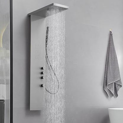 3 IN 1 Shower Panel Tower System Wall Mount Brushed Nickel | Stainless Steel,Rain Shower Head,Body Massage Jets and Handheld Head,Stable Water Pressure Output,Easy to Wipe Limescale - color: Brushed Nickel, style: Shower Panel-Standard