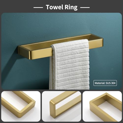 Bathroom Hardware Accessories Set Brushed Gold Towel Bar Set Square Bathroom Accessories Kit 4-Piece Towel Holder Set Stainless Steel Wall Mounted,23.6 Inch Towel Bar - color: Brushed Gold