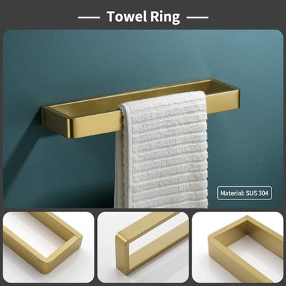 Bathroom Hardware Accessories Set Brushed Gold Towel Bar Set Square Bathroom Accessories Kit 4-Piece Towel Holder Set Stainless Steel Wall Mounted,23.6 Inch Towel Bar - color: Brushed Gold