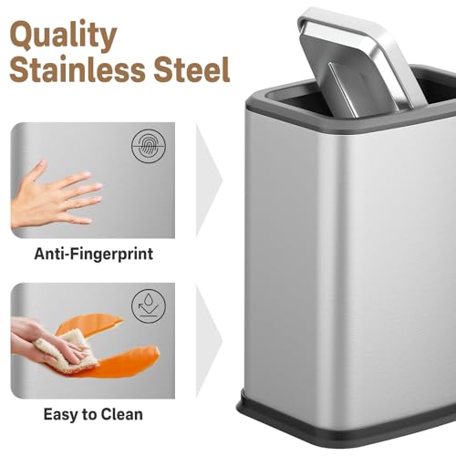 2.1 Gal Slim Bathroom Trash Can with Swing Lid, Rustproof Stainless Steel Small Garbage Can for Narrow Spaces & Toilet Side, Dog Proof Odor Control Waste Basket for Bedroom/Office, Silver - color: Silver
