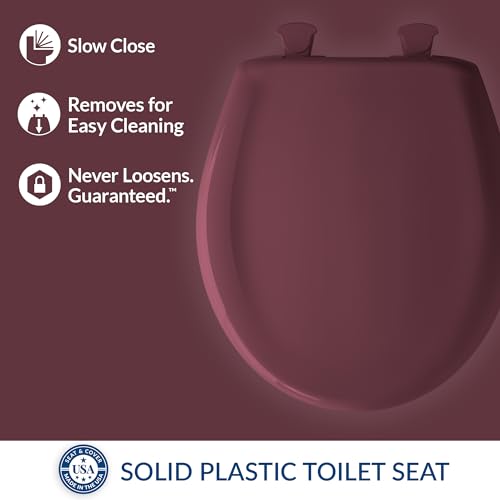 Bemis Classic Colors Slow Close Toilet Seat, Easy Clean Hinges and Durable Plastic Seat, Made in USA, Round, Loganberry - color: Loganberry, size: Round