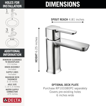 Delta Modern Chrome Bathroom Faucet 1 Hole, Single Hole Bathroom Sink Faucet for Vanity, Push-Pop Drain Assembly, Chrome 581LF-GPM-PP - color: Chrome