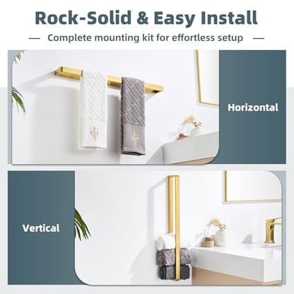 22.8 Inch Bathroom Towel Bar, Brushed Gold, 304 Stainless Steel | Rust-resistant for Bathroom, Shower, Vanity, Kitchen, Moder Square Towel Holder, Hidden Screw Wall Mounted, Heavy Duty Hang - color: Brushed Gold