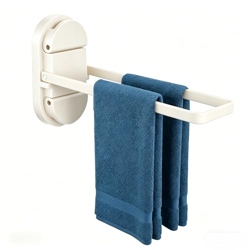 Suction Towel Rack No Drill,21LB Foldable Stainless Steel Bathroom | Dual suction rack holds 21lbs, fits glass & RV. Repositionable tool-free mount, no residue. Fold-flat rustproof brushed steel - color: White