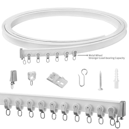 Flexible bendable ceiling curtain track, curved curtain rod with silent roller bracket, room divider, curtain rod, RV curtain ceiling track (White, 8 Meters (26.2 FT) - color: White, size: 8 Meters