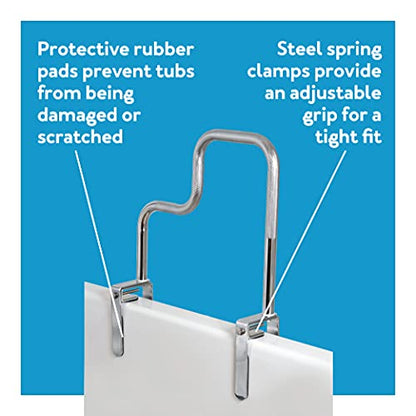 Carex Tri-Grip Bathtub Handle Grab Bar with Chrome Finish, Bathtub Grab Bar for Seniors and Handicap, Detachable Toilet Safety Frame with Handles for Assistance in Getting In and Out of Tub - style: Tri-Grip