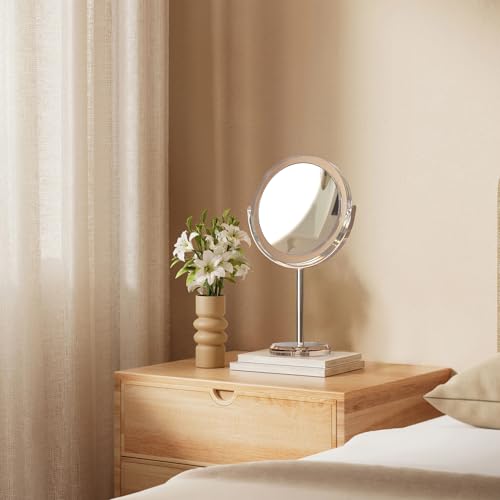 Auxmir 1X/20X Double-Sided Makeup Mirror, 8" Magnifying Mirror | 360°rotation, tweezers, vanity desk table stand travel, stainless steel and ABS construction, 20X magnification - color: 1x/20x-8 Inch