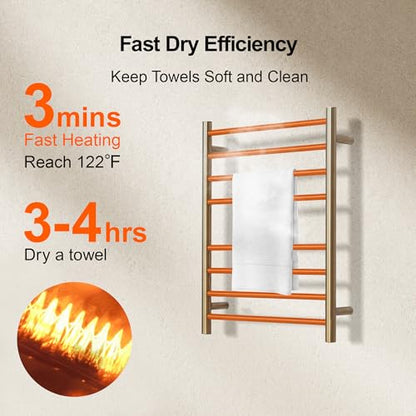 Electric Heated Towel Warmer - Wall Mounted Bathroom Towel Rack, Plug-in Design & Brushed Stainless Steel Finish 8 Bar Gold with Single Press - color: Gold With Single Press, size: 8 Bar