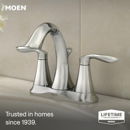 Moen Eva Chrome Two-Handle Centerset Bathroom Sink Faucet with Drain Assembly for 3-hole Installation Setups, 6410 - color: Chrome