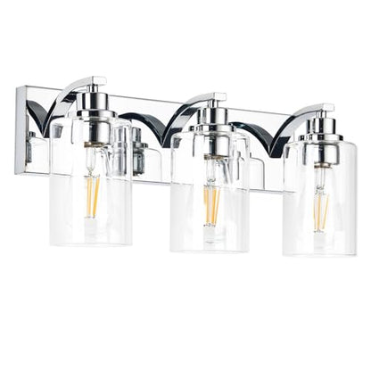 3-Light Bathroom Light Fixtures Modern Chrome Vanity Lights | Easy to Install Clear Glass Shades, Wall Mount Up or Down, E26 Socket, Hardwired, 126V - color: Chrome, size: 3 Lights