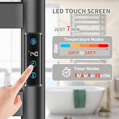 Heated Towel Rack for Bathroom, Hot Towel Warmer Rack Large 10 Bar Electric Hot Towel Warmer, Stainless Steel Wall Mounted Rack with LED Built-in Timer, Plug-in, Fast Heating, Black - color: Black