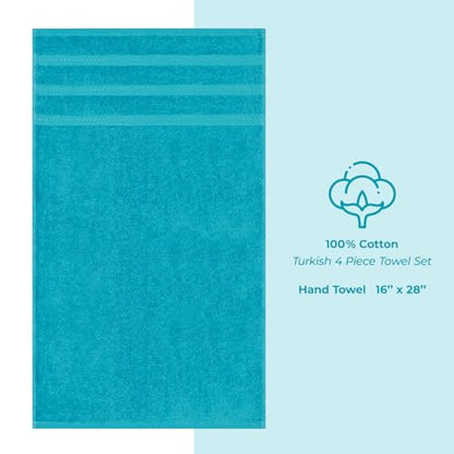 American Soft Linen 100% Cotton Luxury Turkish Towels, 4 PC Hand Towel Set | Soft Absorbent Quick Dry OEKO Tex Standard 100 Certificated Durable Machine Washable Premium Hotel Quality - color: Aqua Blue, size: 16"x28"