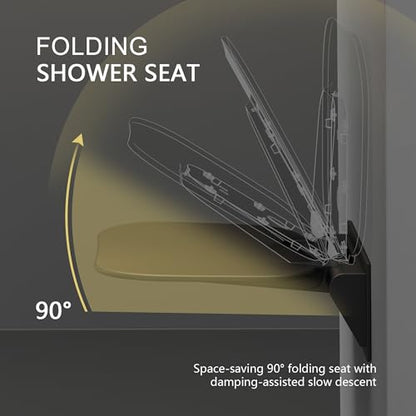 Folding Shower Seat Wall Mounted Shower Chair 15.7" with Embed CS Seat Bracket Bistable Structure Aluminum Base 440lb Load Capacity for Bathroom Remodel, White - size: White