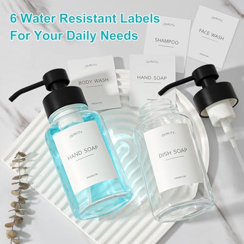 Foaming Hand Soap Dispenser, 14.1 oz/400ml Foaming Soap Dispenser, 2 Pack Glass Foaming Dispenser for Bathroom & Kitchen, Clear Refillable Liquid Dispenser Bottle with Waterproof Labels - color: Clear Bottle+black Pump
