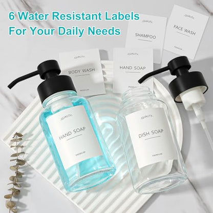 Foaming Hand Soap Dispenser, 14.1 oz/400ml Foaming Soap Dispenser, 2 Pack Glass Foaming Dispenser for Bathroom & Kitchen, Clear Refillable Liquid Dispenser Bottle with Waterproof Labels - color: Clear Bottle+black Pump