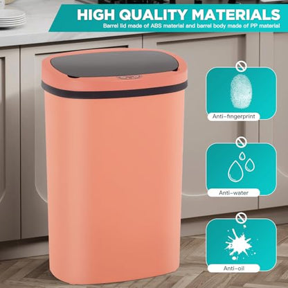 PayLessHere | 13 Gallon Plastic Trash Can | Pink | Automatic Touchless Lid with Motion Sensor | Kitchen Garbage Can with Waterproof Design | for Home, Office, Bathroom | Pack of 1 - color: Pink