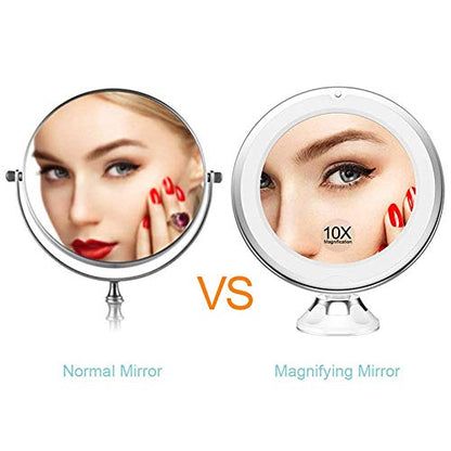 Flexible Gooseneck LED Light Makeup Mirror, 10X Magnifying Makeup Mirror with Locking Suction Cup, Diffused Light and 360° Swivel