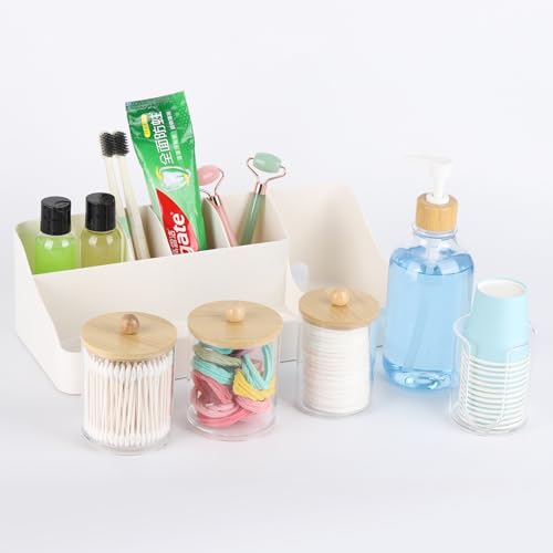 Bathroom Organizers and Storage - 3 Pcs Qtip Holder 1 Set Mouthwash Dispenser with Cup Electric Toothbrush and Toothpaste Holde for Bathroom Accessories Organization Counter Vanity Storage