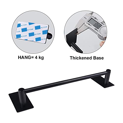 NearMoon Self Adhesive Bathroom Towel Bar- Stainless Steel Bath Wall Shelf Rack Hanging Towel Stick On Sticky Hanger Contemporary Style, NO Drilling (1 Pack, Matte Black, 16-Inch Towel Rack) - color: Matte Black, size: 16-Inch