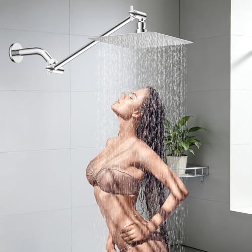 All-Metal Shower Extension Arm, G1/2" Universal/Adjustable, 11-Inch, Black | Brass Flexible Shower Head Extender Height/Angle Adjusted, Stainless Steel Pipe Extending with Lock Joint for Rain Showerhead - color: Chrome, size: 11 Inch