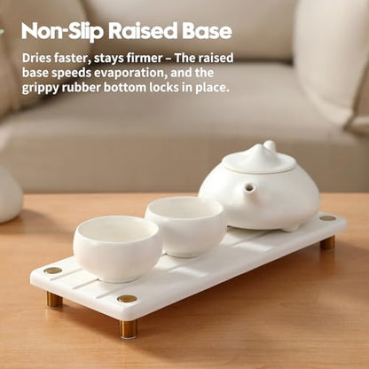 Instant Dry Sink Caddy Kitchen Sink Organizer, Quick Drying Diatomaceous Earth Stone Sink Tray Sponge Holder Soap Dish, Bathroom Countertop Vanity Dispenser Toothbrush, Gold White, 10" x 4" - color: 1. Gold - White, size: 10" x 4" x 1"