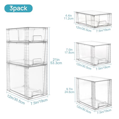 Vtopmart Clear Stackable Storage Drawers, 6 Pack Tall Organizer Set | Tall, Medium and Small Pull-Out PET Drawers with Stackable Design for Bathroom Under-Sink Storage and Vertical Organization - style: 2 Large+2 Medium+2 Small