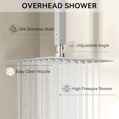 Shower Faucets Sets Brushed Nickel Shower System,12" Ceiling Rainfall Shower and 6" Wall Mount with 2 in 1 Handhled, Can Use All at Once, Thermostatic Shower Set with Valve and Trim Kit - color: Brushed Nickel, size: 6+12 inch-11