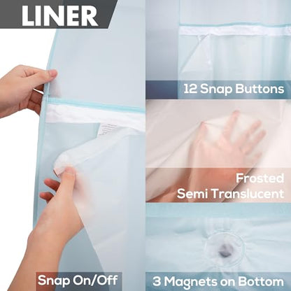River Dream No Hook Long Shower Curtain with Snap-in Liner 71x80, Blue | Snap on/off Waterproof PEVA Liner, See Through Top Window, Slub Textured, Hotel Style Shower Curtain Set, 71W x 80H - color: Blue, size: 71"W x 80"L (Pack of 1)