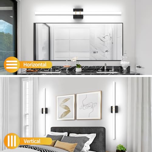 Modern Black and Brass Vanity Light Bar 40 Inch, 30W 5CCT Dimmable Bathroom Light Fixtures LED Wall Lighting Fixture - color: Black+Brass, size: 40 inch