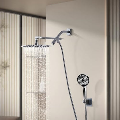 TRUSTMI Shower Arm Diverter with 10 Inch Adjustable Arm to High Rise or Lower Shower Head Combo Offset, Stainless Steel, Polished Chrome - color: Chrome