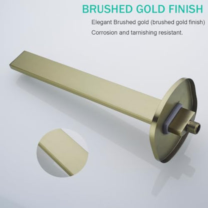 16 Inch Shower Arm with Flange,Stainless Steel Extension Extender Pipe for Fixed Rain Shower Head,Brushed Gold Extra Long High Rise Shower Head Extension Arm,SE-91119-16BG - color: Brushed Gold(91119)