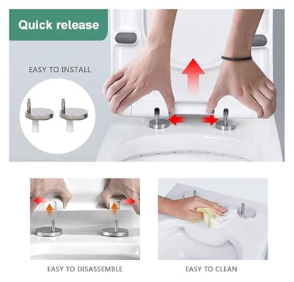 Quick Release Rectangular Soft Close Toilet Seat with Easy Cleaning, Top Fixing & Adjustable Hinges, White Plastic Cover, 03b - size: 04b