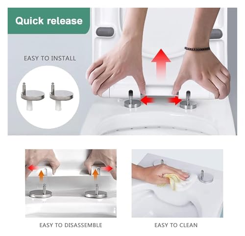Quick Release Rectangular Soft Close Toilet Seat with Easy Cleaning, Top Fixing & Adjustable Hinges, White Plastic Cover, 03b - size: 06c