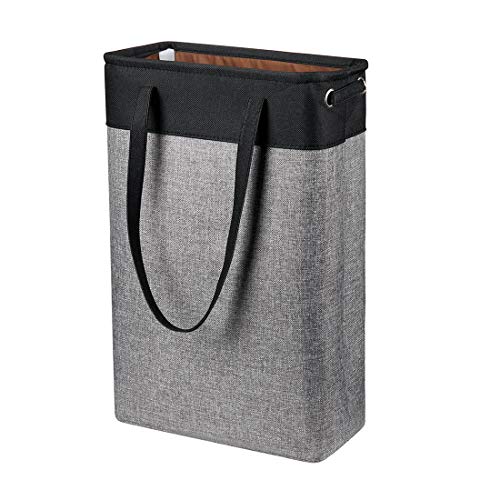 Laundry Basket with Handles Black&Grey-Slim Laundry Bin Collapsible Dirty Clothes Basket Narrow Laundry Bag Foldable Dirty Hamper for Camping, Dorms, Apartments - color: Black-grey
