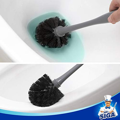 MR.SIGA Toilet Plunger and Bowl Brush Combo for Bathroom Cleaning, Gray | Heavy duty toilet brush and plunger set, toilet bowl brush and plunger with holder - color: Gray