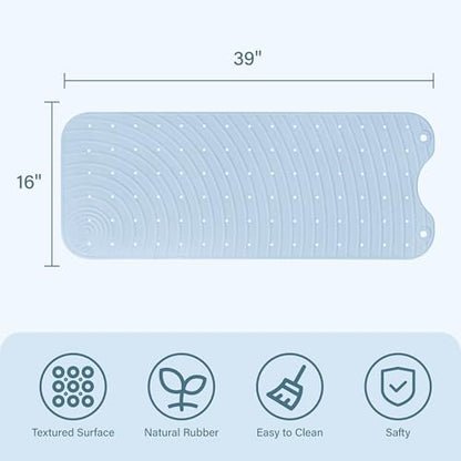 Extra Long Rubber Bathtub Mat, Non-Slip Shower Tub Mat, 39x16 Inch, Bath Tub Floor Mat with Suction Cups and Drainage Holes, Light Blue - color: Light Blue
