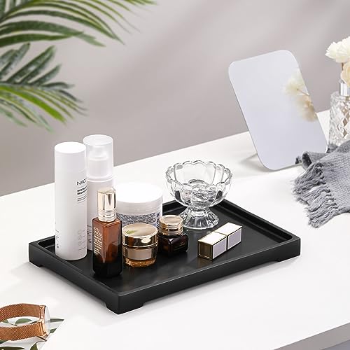 Luxspire Marble Tray for Soap Dispenser Perfume Jewelry, L, Matte Black | 11 x 8 inch, non-slip waterproof resin, easy wipe clean, fits bath kitchen vanity, holds jewelry toiletries soap - color: C - Black, style: Large